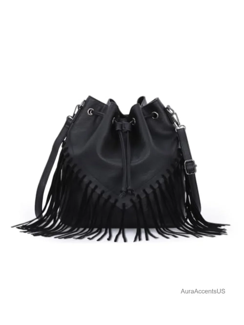 Fringe Bucket Bag Vegan Faux Suede Leather Crossbody Hobo Purse